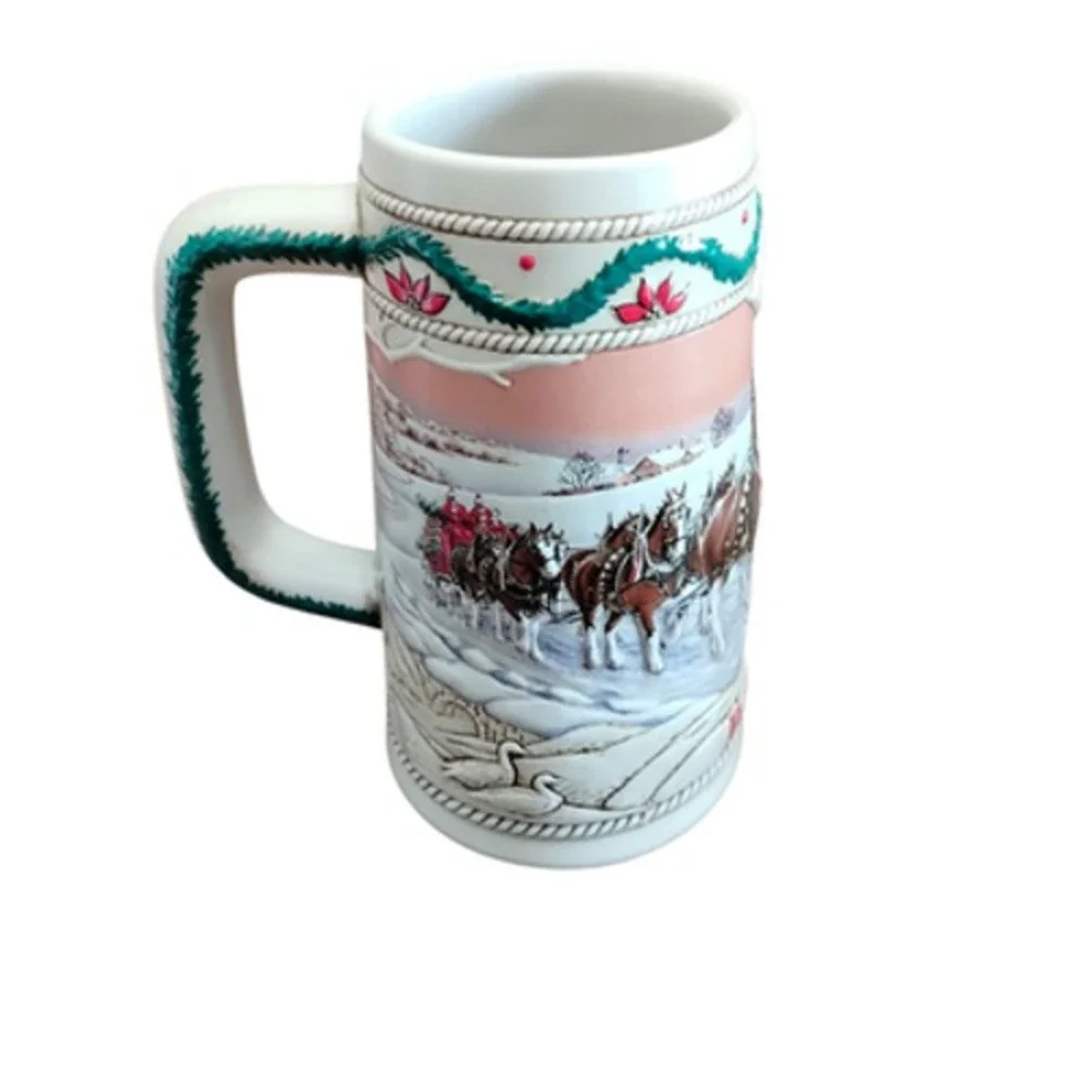Vintage 1996 Budweiser Holiday Beer Stein American Homestead Ceramarte Relief‎